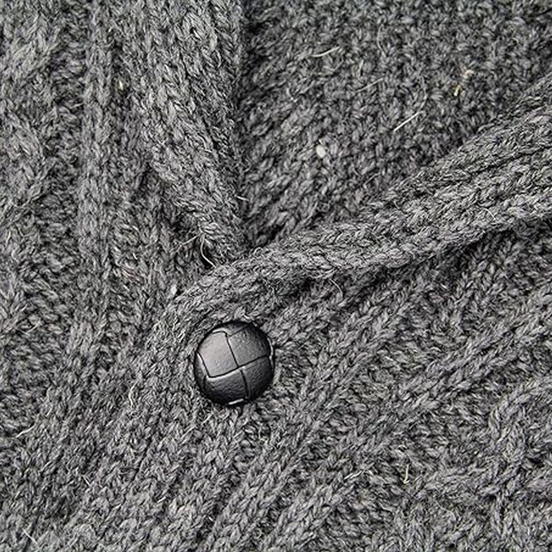 Men's Irish Aran Cable Knitted Button Cardigan Charcoal